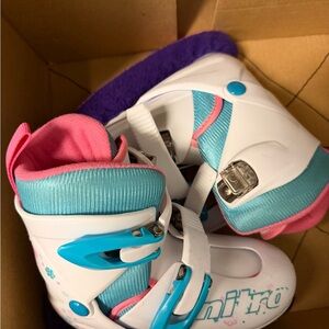 Kids' White, Pink, and Blue Snow Boots